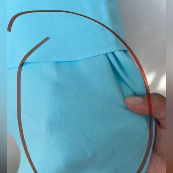 Avenue Light Blue 3/4 Sleeve Tie Neck Asymmetrical Chiffon Blouse 26/28 - Picture 8 of 13